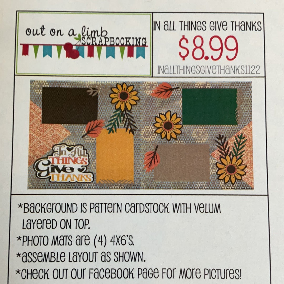 Out on a Limb Scrapbook Kit In All Things Give Thanks Thanksgiving