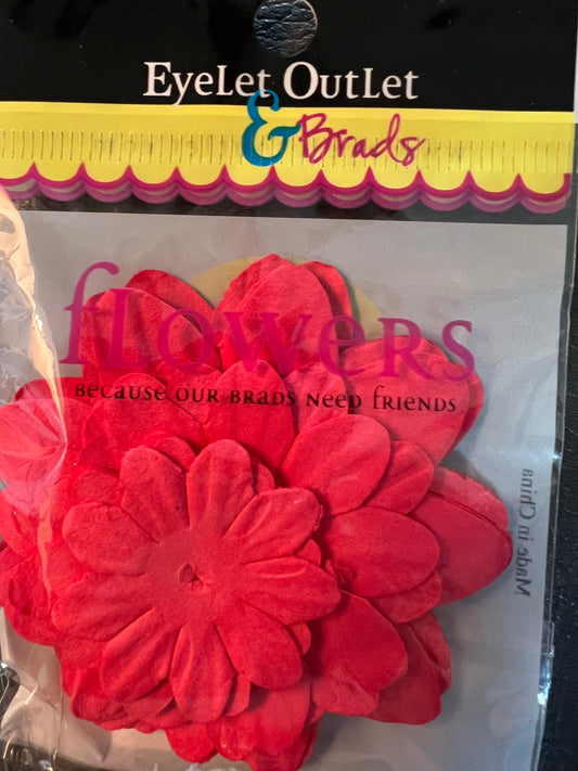 Red Paper Flowers Embellishments Christmas