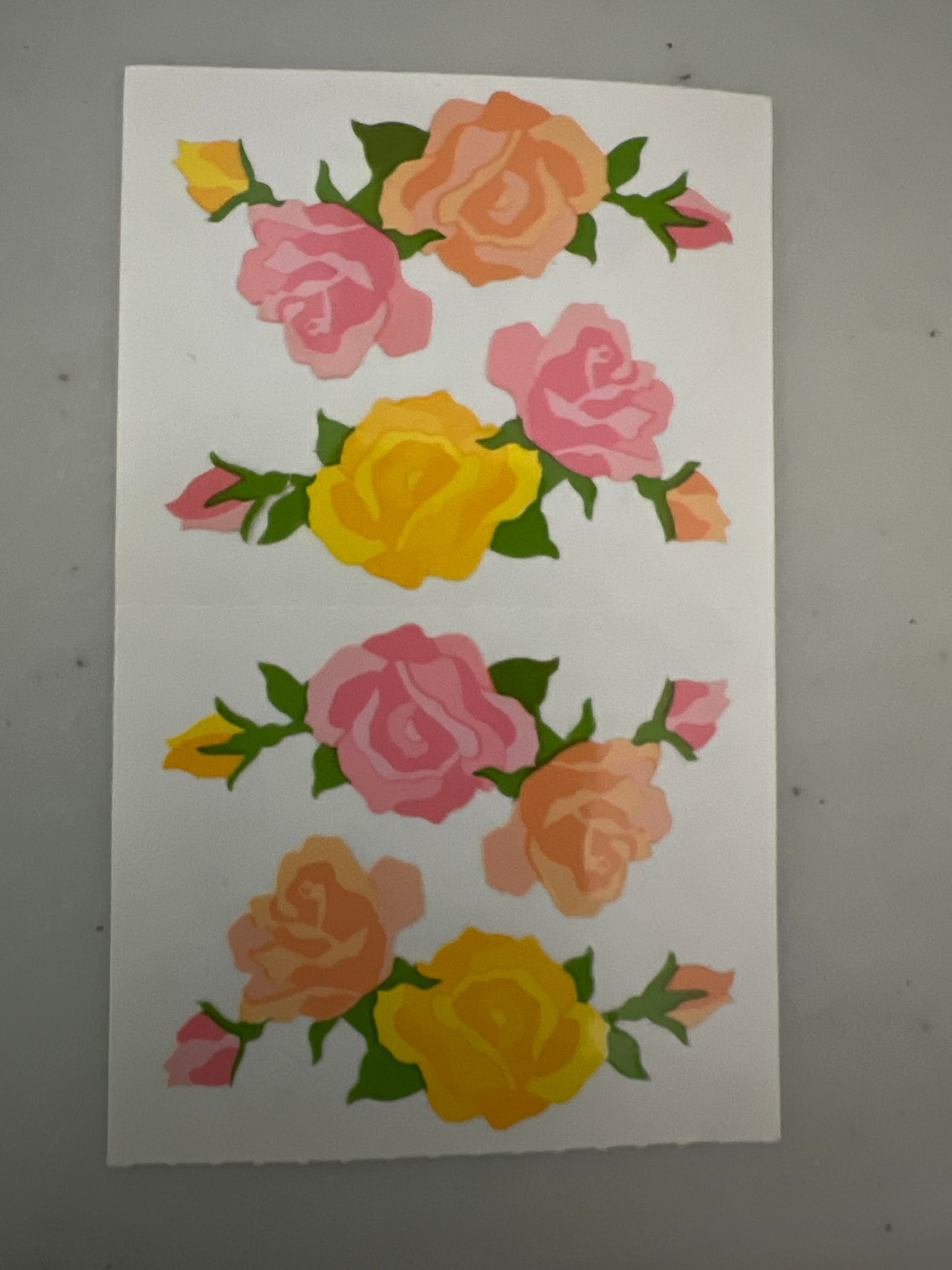 Mrs. Grossman’s Stickers Yellow, Pink, Orange Roses Flower 1/2 Sheet