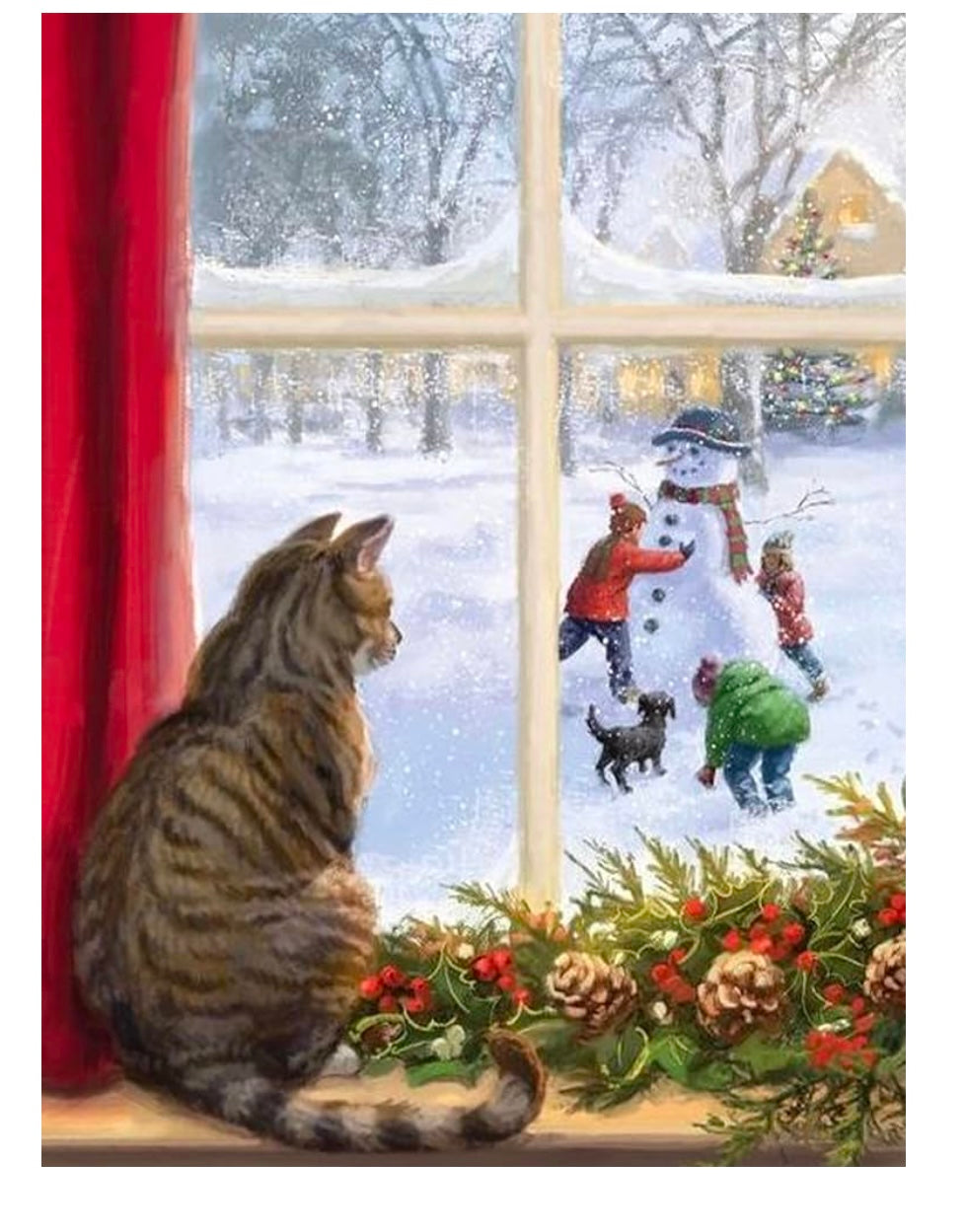Diamond Painting Kits Christmas Cat Window Snowman Winter