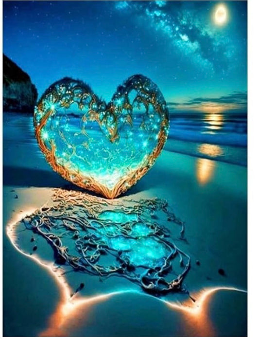 Diamond Painting Kits Heart on the Beach in Moonlight Valentines