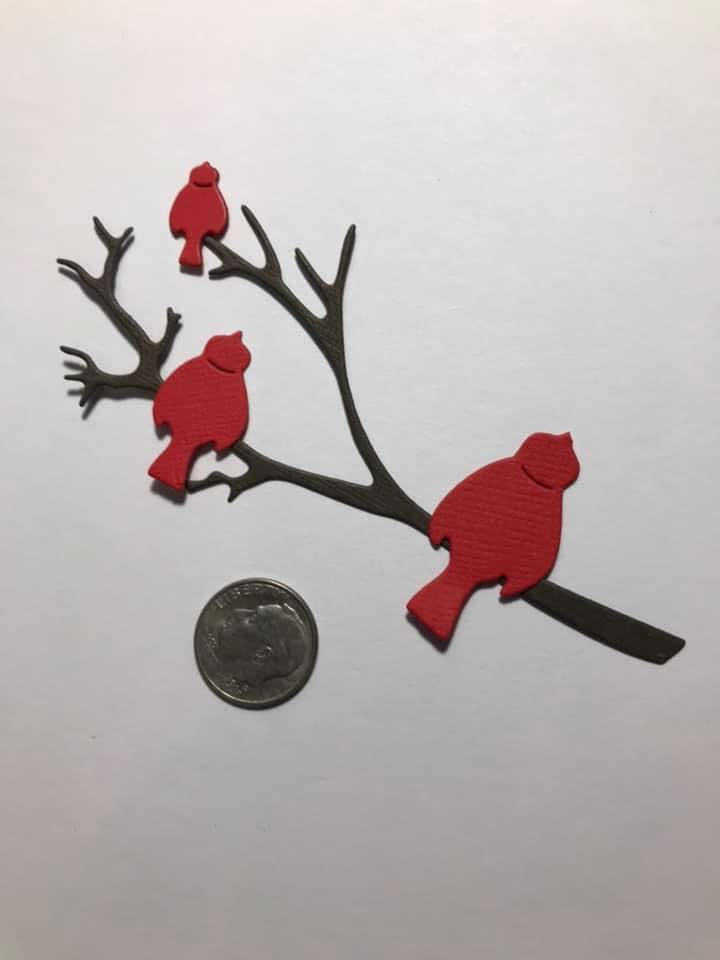 Cardinals on a Branch Die Cuts Paper Pieces Winter