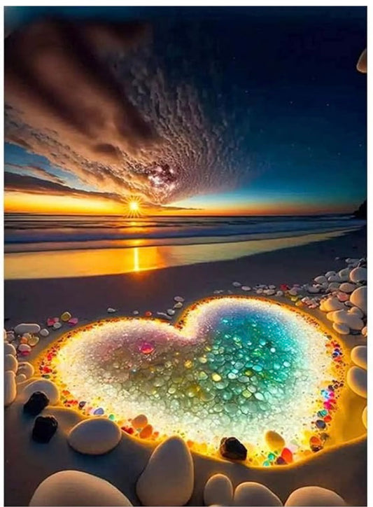 Diamond Painting Kits Heart on the Beach at Sunset Valentines