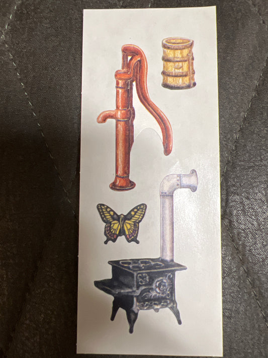 Creative Memories Stickers Heritage Wood Stove, Water Pump new