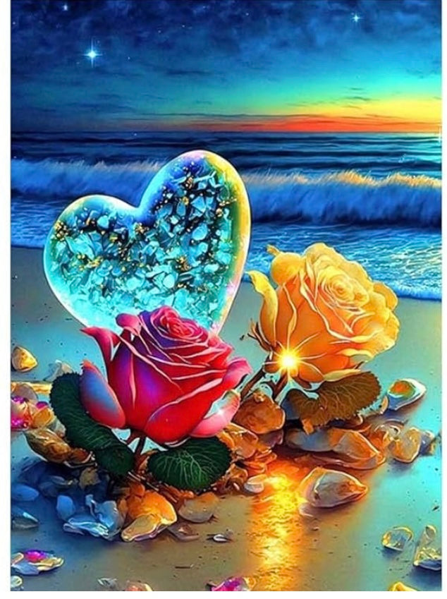Diamond Painting Kits Heart and Roses on the Beach Valentines