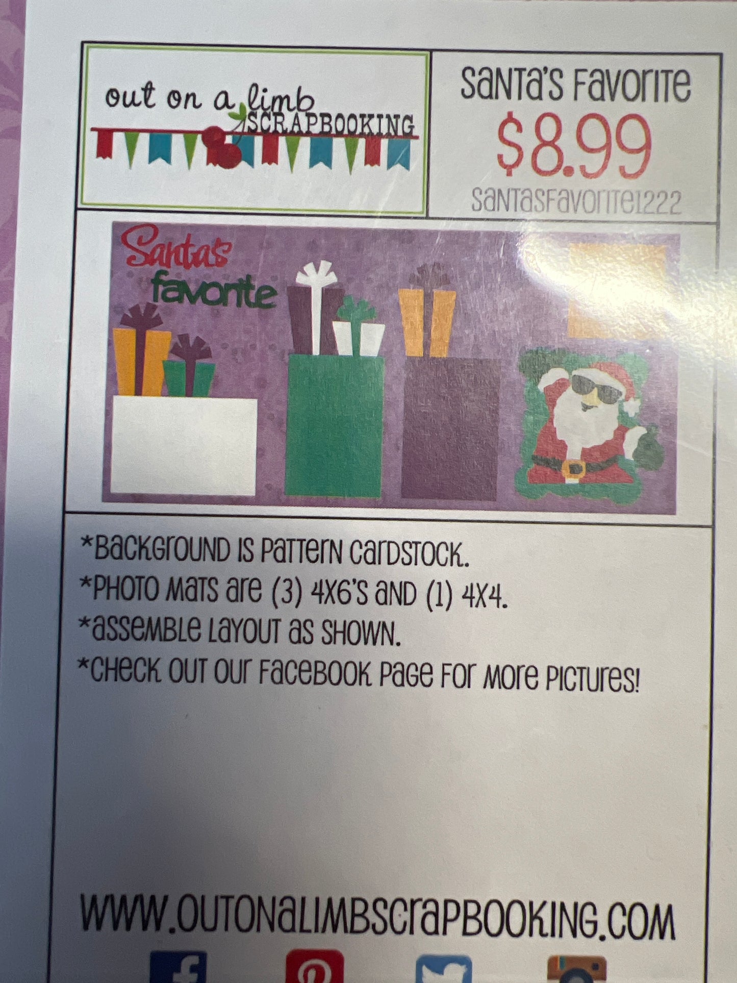 X Out on a Limb Scrapbook Kit Santa’s Favorite Christmas New