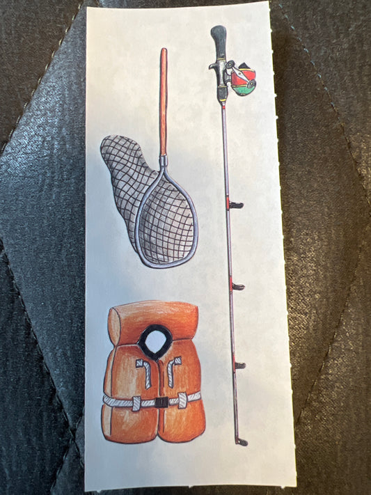 Creative Memories Stickers Wilderness Fishing Rod, Net, Life vest new