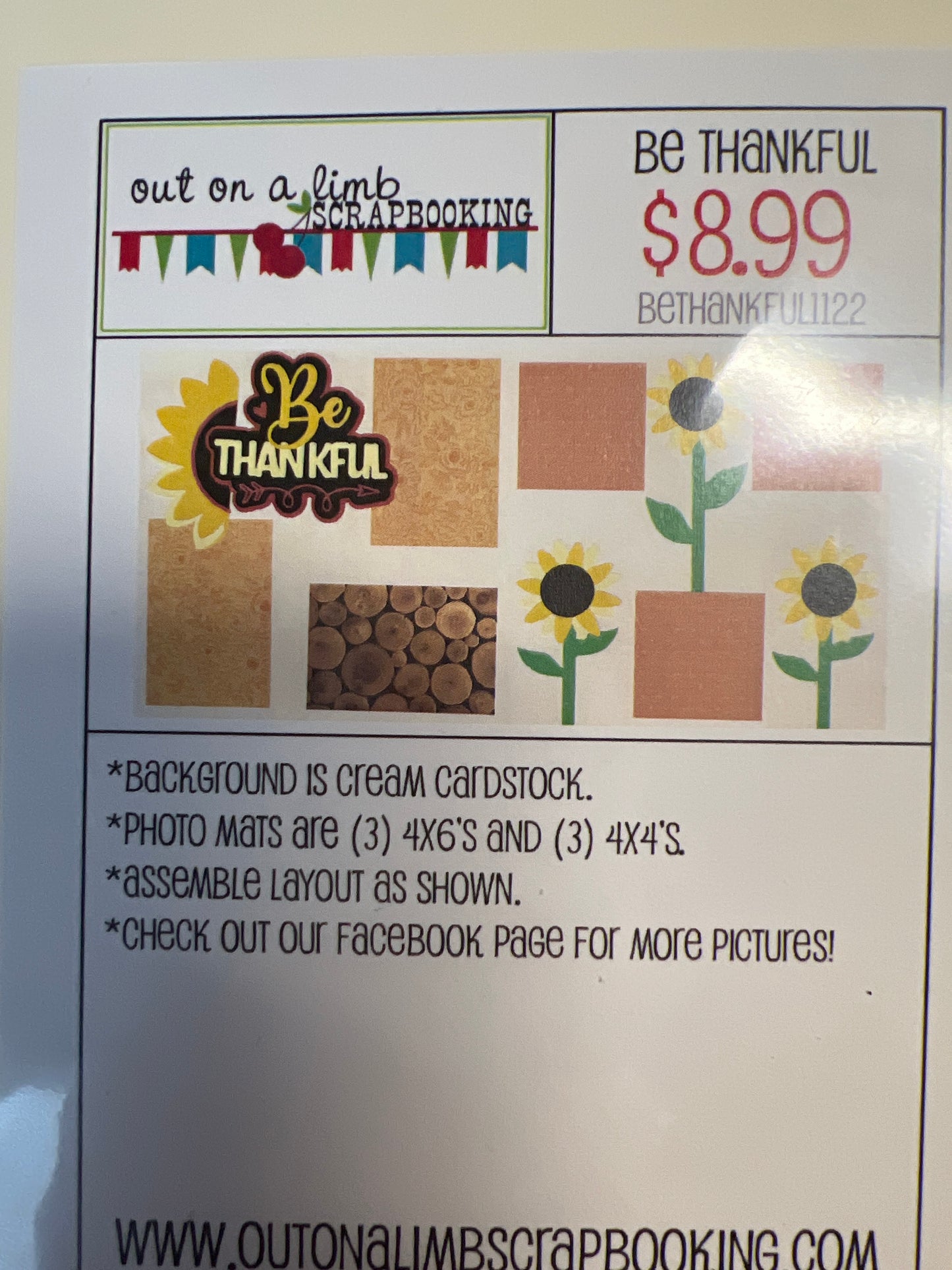 X Out on a Limb Scrapbook Kit Be Thankful Thanksgiving New