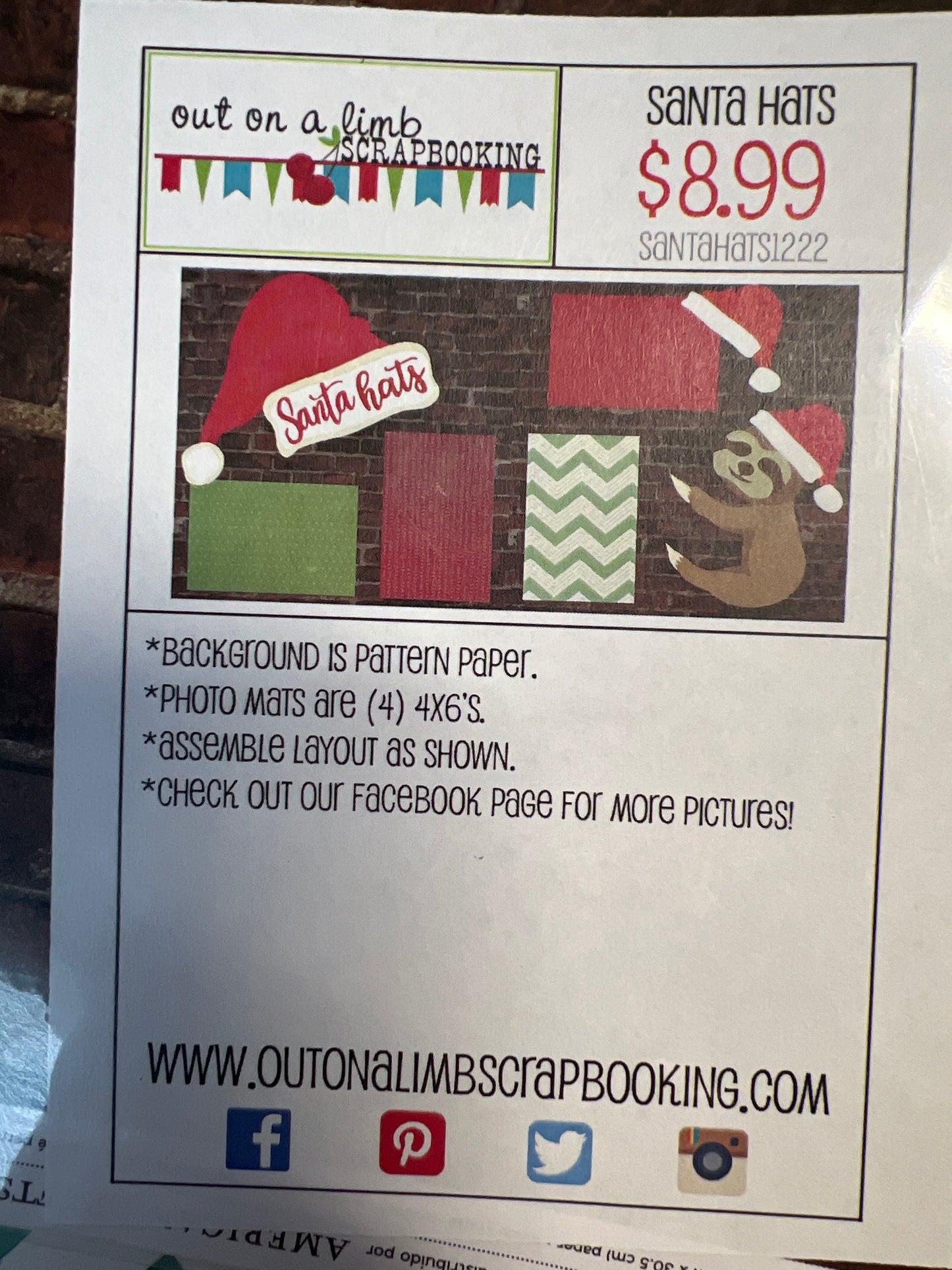 X Out on a Limb Scrapbook Kit Santa Hats Christmas New