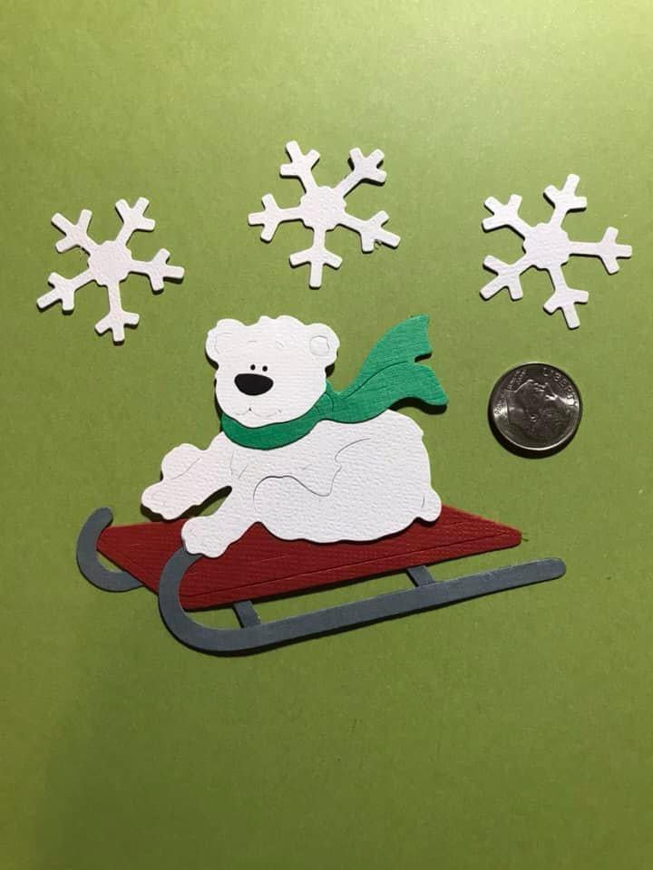 Polar Bear on a Sled and Snowflakes Die Cuts Winter