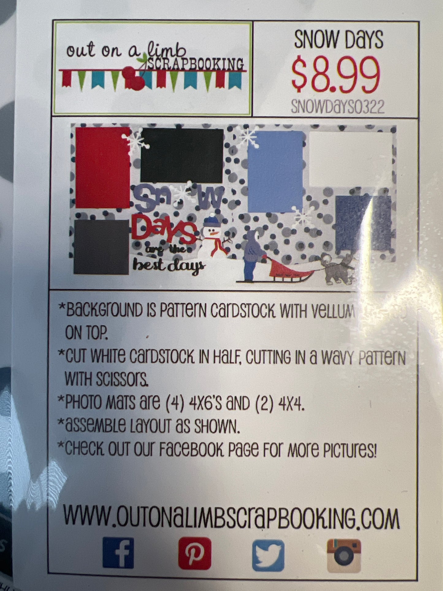 X Out on a Limb Scrapbook Kit Snow Days Winter New